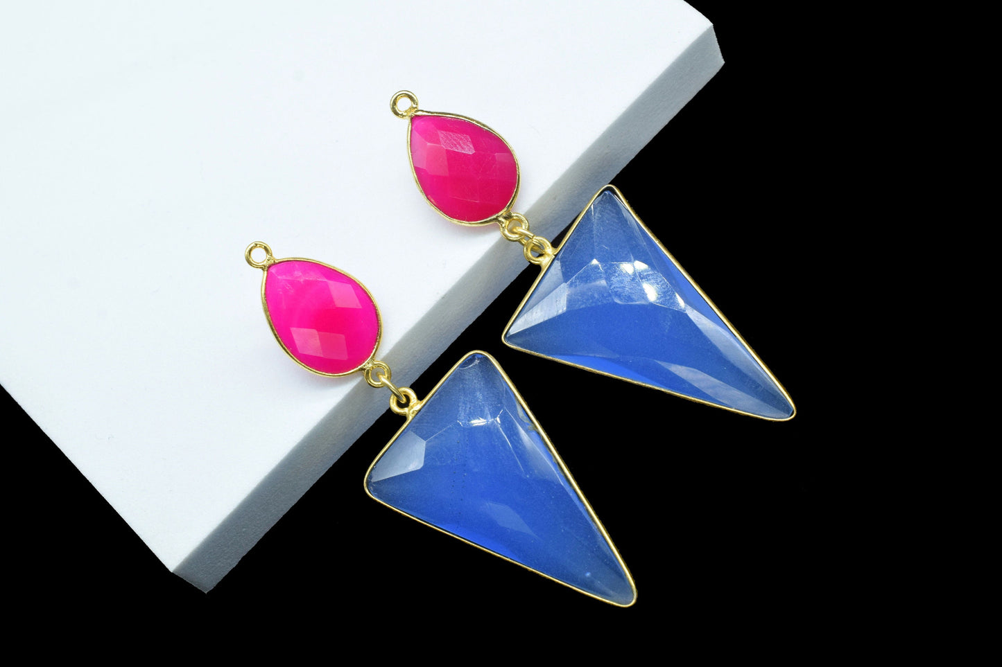 Blue Chalcedony Dangle pendant Charms,Necklace Connector,Handmade jewelry,Component pendant,Station Bezel Link,Multi Gemstone Dangle Earring