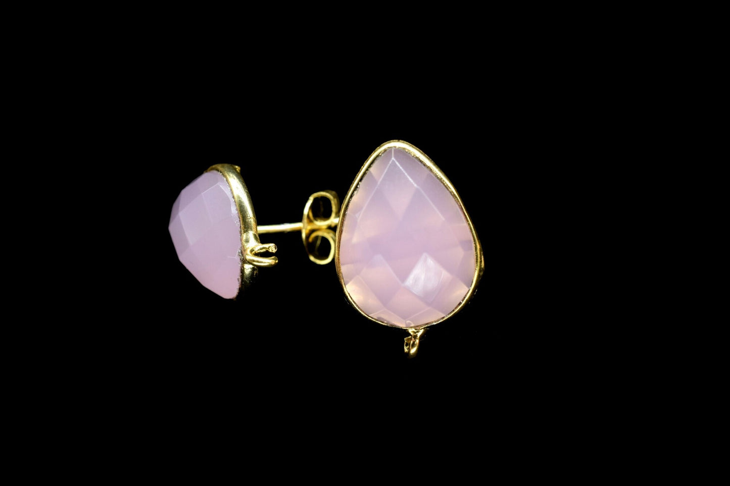 Pink Chalcedony Earring Connector,Jewelry Making,Ear Post Studs Connector,Single Bail Earrings Connector,Finding Earring Connector,Gift