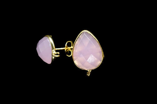 Pink Chalcedony Earring Connector,Jewelry Making,Ear Post Studs Connector,Single Bail Earrings Connector,Finding Earring Connector,Gift