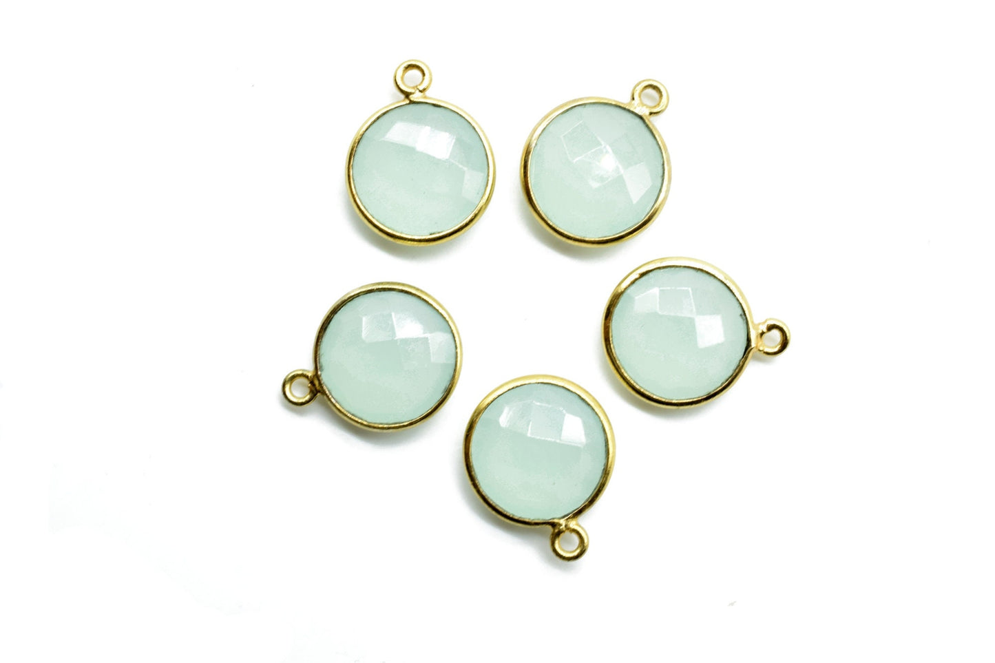 Aqua Chalcedony 12mm Round Charm,Aqua Chalcedony Gold Plated Gemstone Bezel Connector, Single Loop Gemstone Bezel, Making Pendant For Girls