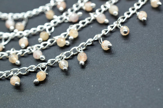 Sunstone 2mm Beaded Chain,Rosary Chain,Sunstone Bead,Anglican Rosary,Wire Wrapped Gold Chain,18 k Gold Natural Sunstone Rosary Chain Finding