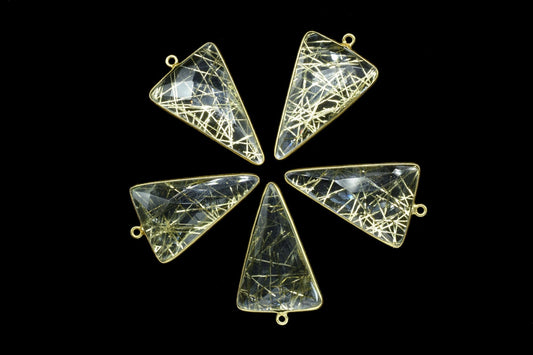 Golden Rutile 20x30mm Trillion Shape bezel,Birthstone charms jewelry making charms craft,Rutile Gemstone pendant,Rutile Gold Plated bezel