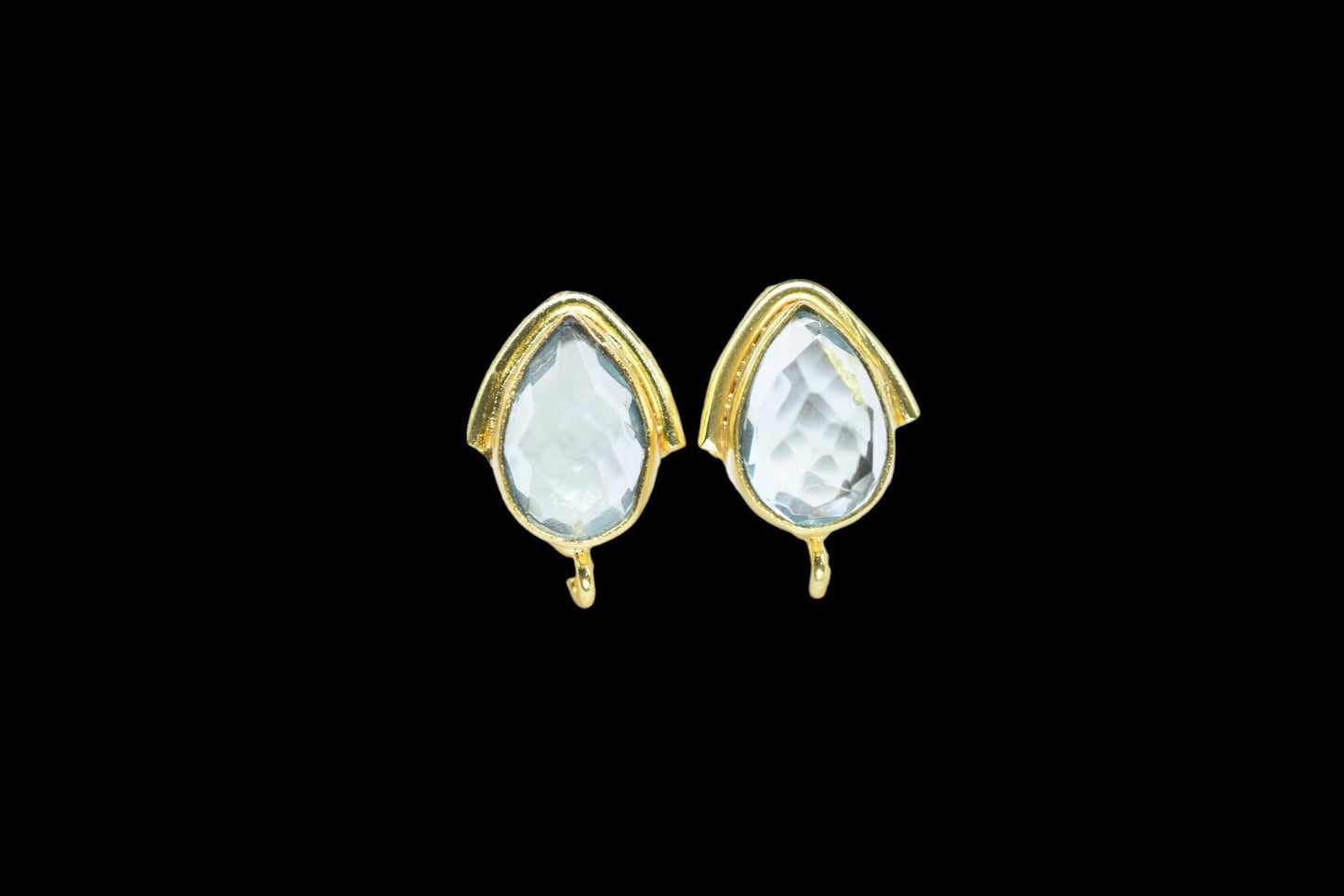 Sky Topaz Studs Connector/Gold Plated Earring/Handmade Studs/Bezel Set Studs/Teardrop Earring/Women Jewelry/Connector Studs/B'day Gift