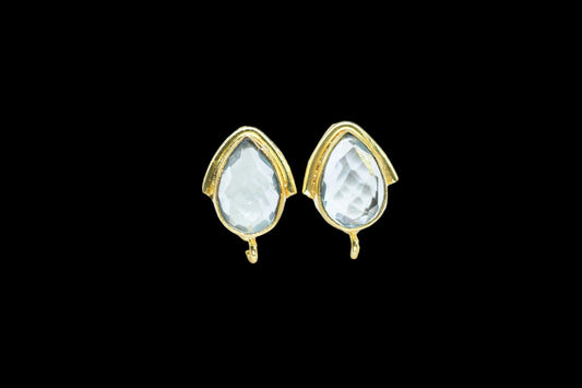 Sky Topaz Studs Connector/Gold Plated Earring/Handmade Studs/Bezel Set Studs/Teardrop Earring/Women Jewelry/Connector Studs/B'day Gift