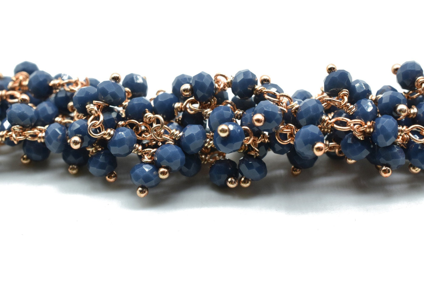 Blue sapphire Cluster Beaded Chain, Gold Plated wire wrapped Rosary Chain,Dangling Faceted Wire Wrapped Beaded Chain,Soldby Foot Wholesale