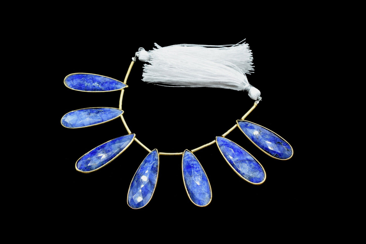 Blue Sapphire 10x30mm Bezel charm 7 pieces strand,Brass Gold Plated bezel,Teardrop Light Gold Bezel Trim Edge Faceted Gemstone,bezel strands