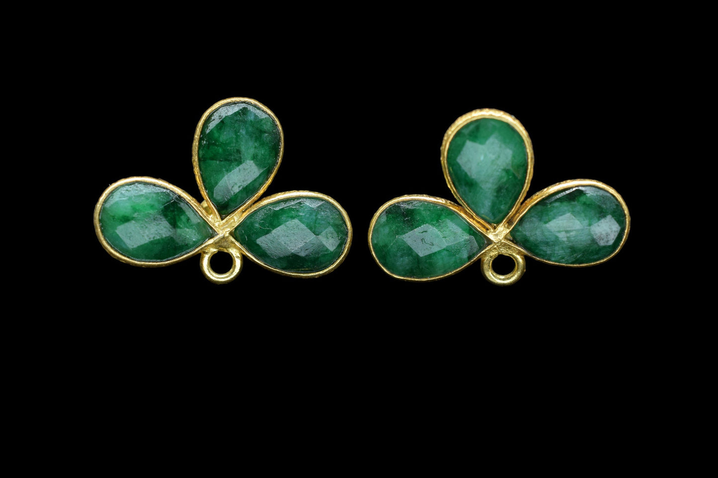 Emerald Gemstone Earring Connector/Gold Plated Jewelry/Emerald Handmade Jewelry/Bezel Component/Jewelry making Stone/Pear Shape Stone/Gift