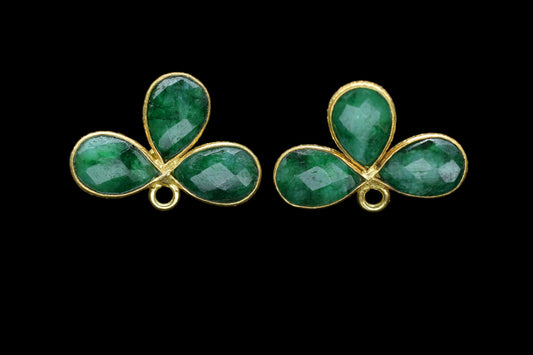 Emerald Gemstone Earring Connector/Gold Plated Jewelry/Emerald Handmade Jewelry/Bezel Component/Jewelry making Stone/Pear Shape Stone/Gift