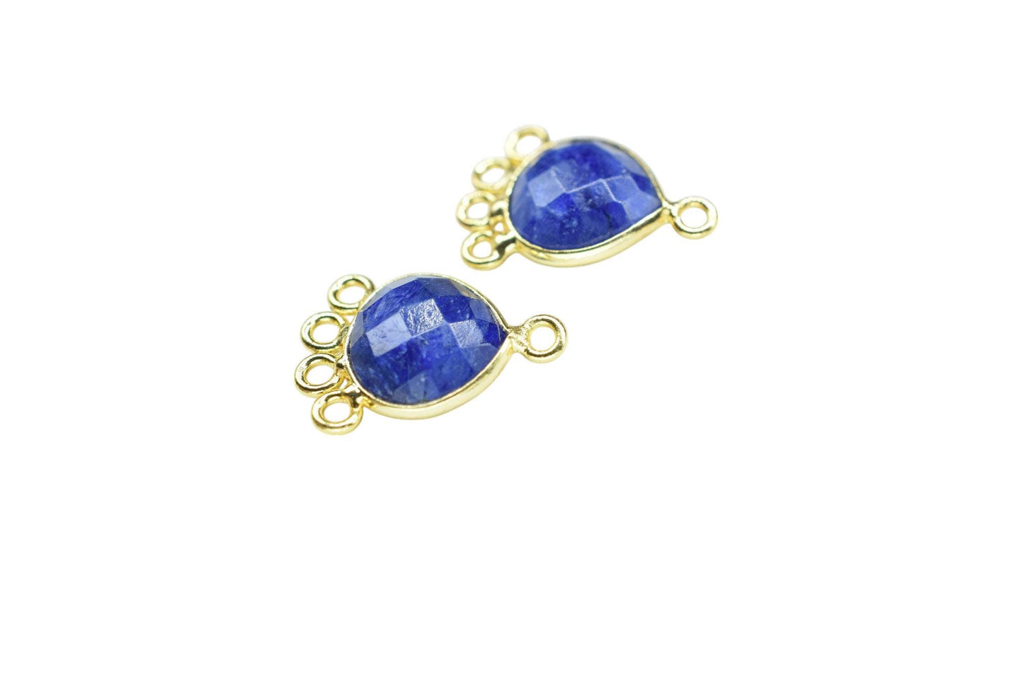 Blue Sapphire Heart Shape Pendant/Gold Plated Charms Jewelry/Handmade Connector Jewelry/Connector Charms/Station Bezel Link Supplies/ Gift