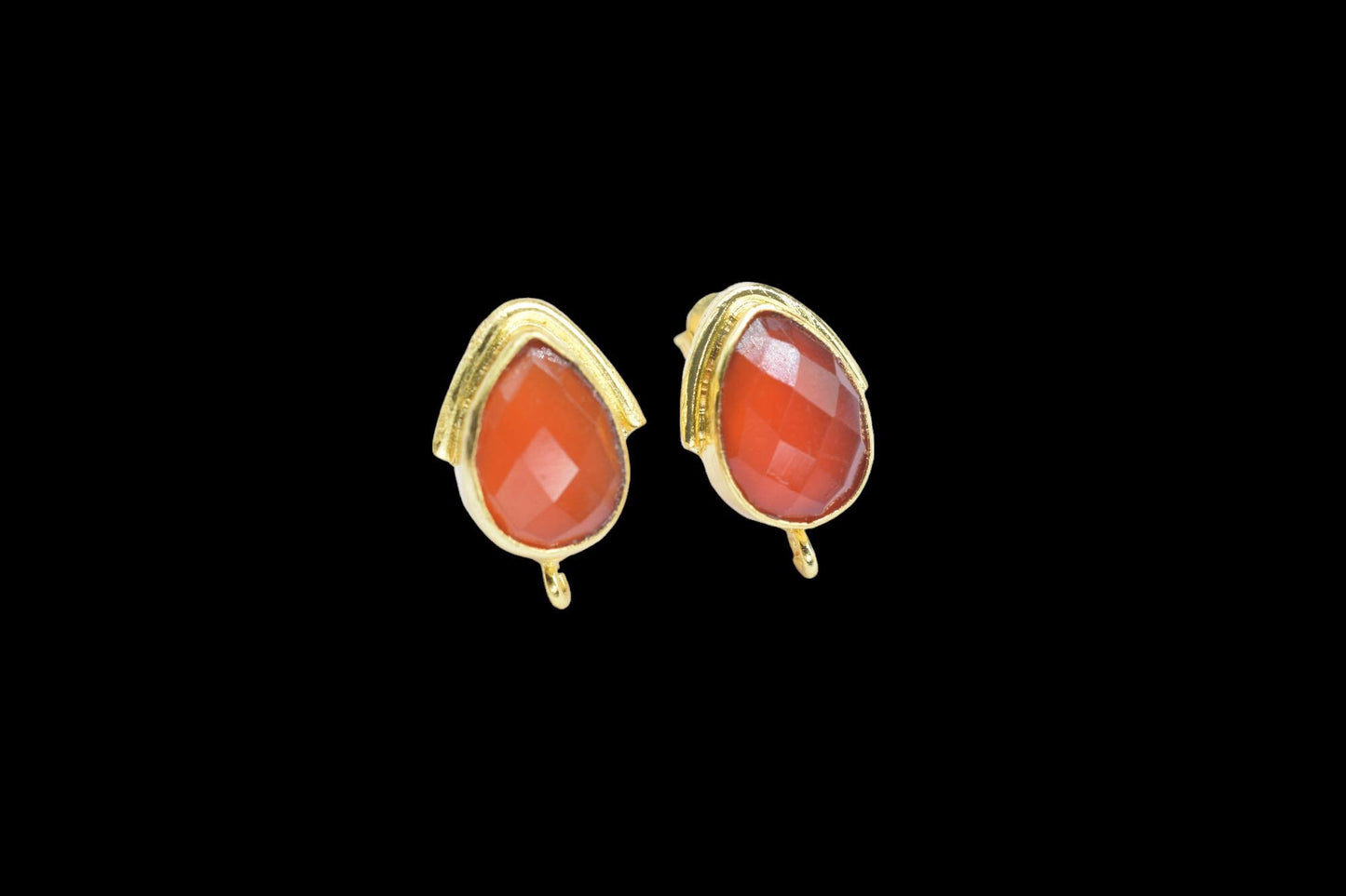 Carnelian Studs Connector/Gold Plated Earring/Handmade Studs/Bezel Set Studs/Teardrop Earring/Women Jewelry/Connector Studs/B'day Gift
