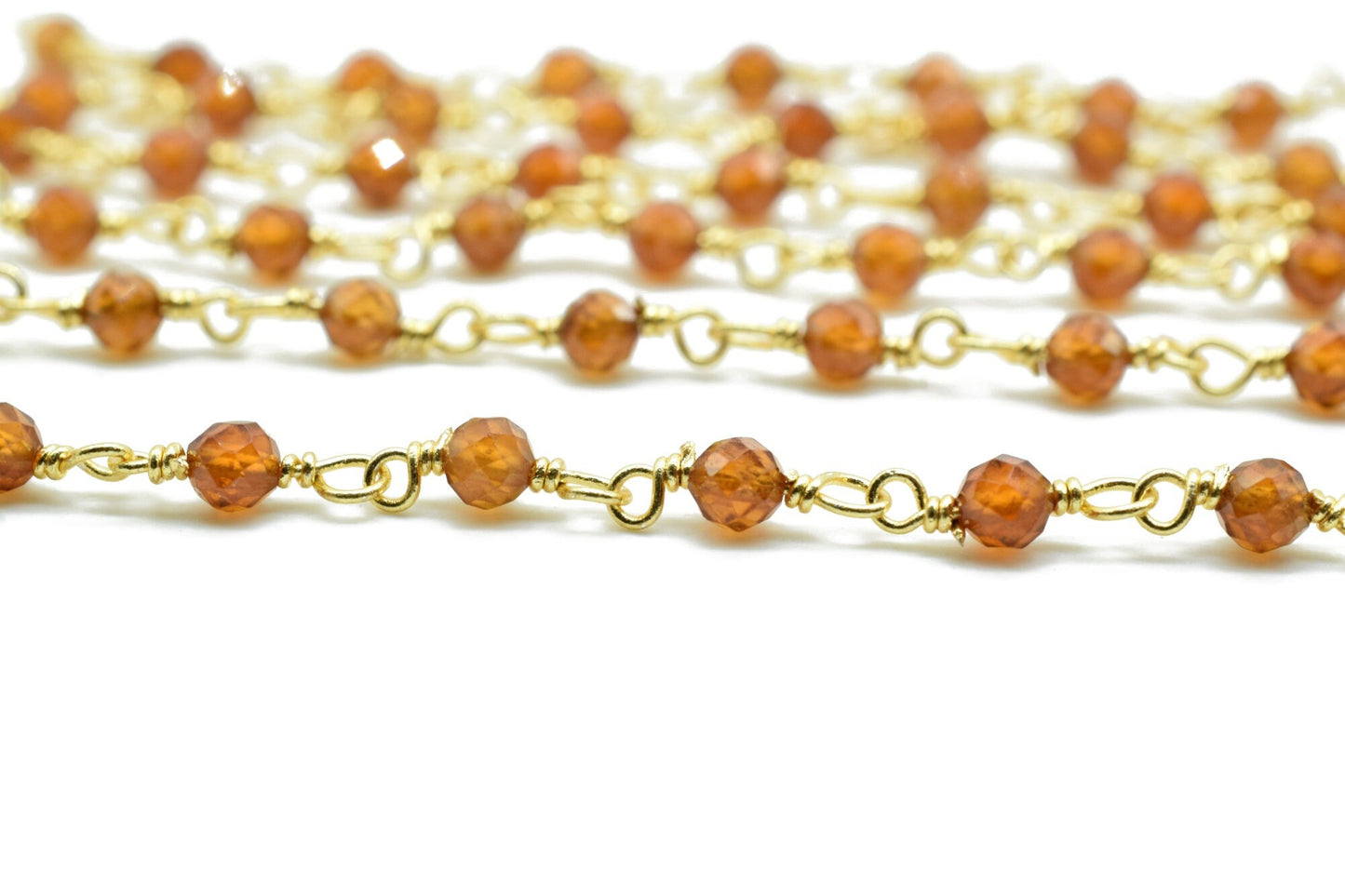 Hessonite Garnet 3mm Beaded Chain,Faceted Rondelle Hessonite Garnet Beaded Chain-Body Chain-Wire Wrapped Chain-Handmade Craft Supply,Rosary