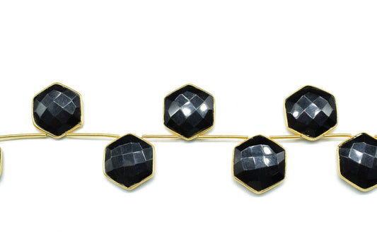 Black onyx 15mm Hexagon shape charms 9 pieces strand pack,Black onyx side drilled charms,Black onyx bezel,Gemstone Hexagonal Charm,Jewelry
