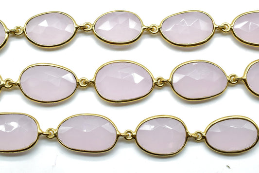 Rose Quartz Gold Plated Bezel Connector Chain,Rose quartz connector chain,Rose quartz Free shape bezel connector chain,Bezel Station Chain