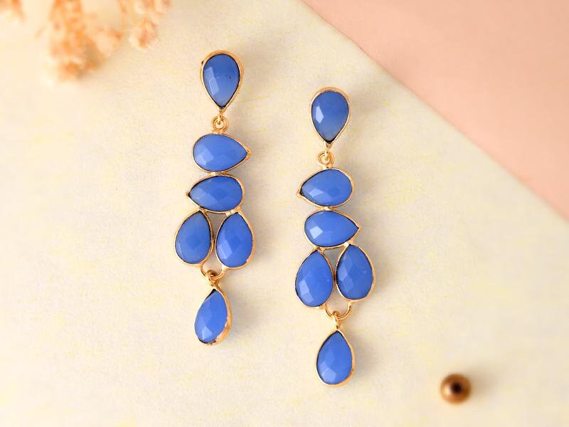 Blue Chalcedony Gold Plated Teardrop Earrings,Bridal Earring,Blue Chalcedony Gemstone Earring,Women Gifts,Designer Earrings,Wedding Earring,