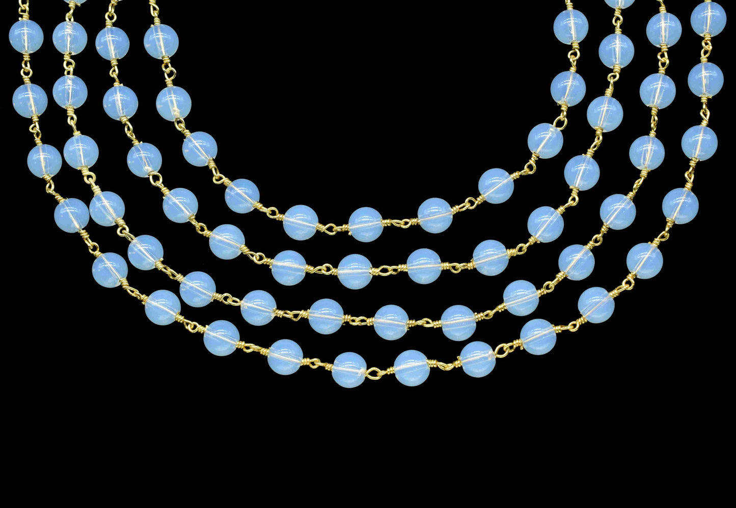 Opalite Gemstone beads Smooth Gold Plated Rosary Chain,Opalite Beads Wire Wrapped Rosary Chain,Oval 6mm Round Shape Smooth beads Chain,Gift