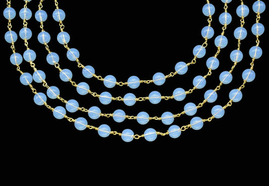 Opalite Gemstone beads Smooth Gold Plated Rosary Chain,Opalite Beads Wire Wrapped Rosary Chain,Oval 6mm Round Shape Smooth beads Chain,Gift