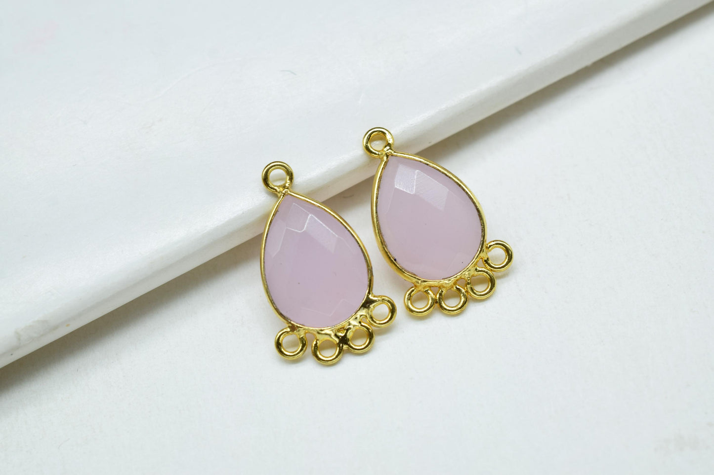 Rose Quartz 10x14mm Teardrop Bezel Charm/Charms Connector/Handmade Jewellery Connectors/Gemstone Brass Component/Women Jewelry/B'day Gift