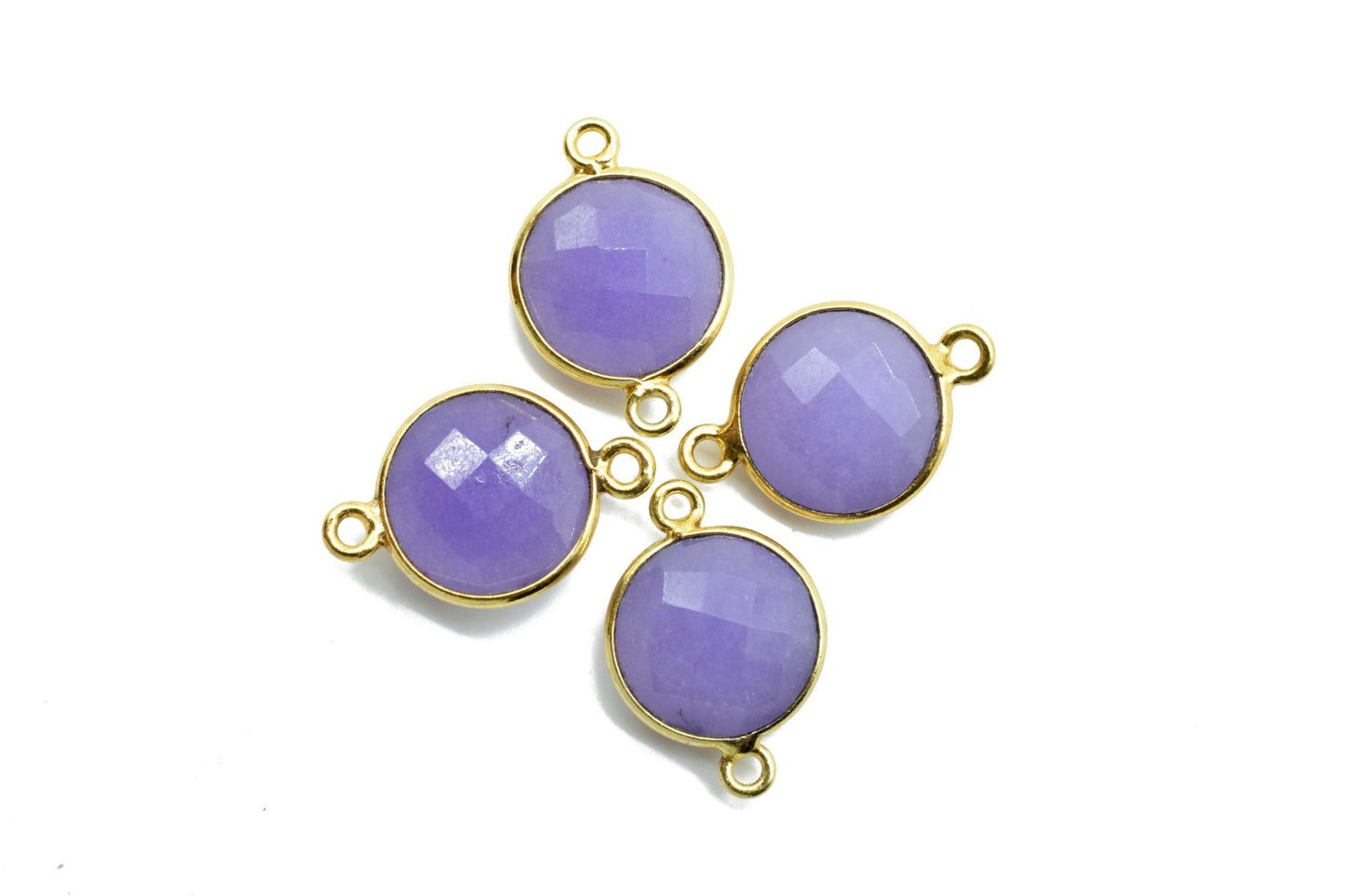 lavender 12mm Round double bail connectors,Brass Gold Plated bezel,lavender Pendant,jewelry supplies, Gold Bezel Trim Edge Faceted Gemstone,