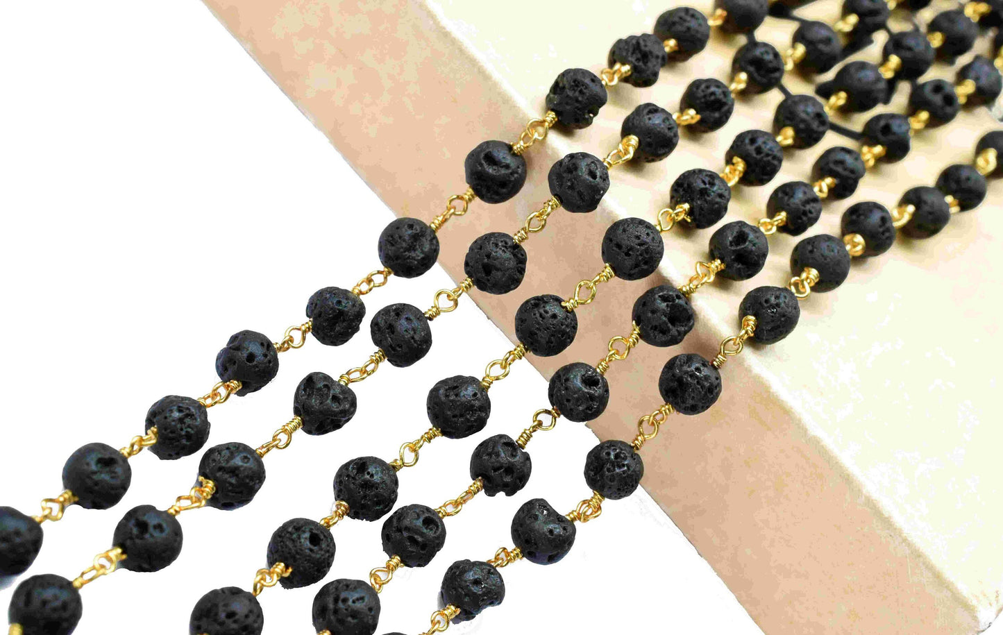 Black Lava Wire Wrapped Chain By Foot For Necklace,Black Lava 6mm round Shape Handmade Jewelry Making,Black Lava Smooth Beads Rosary,Gift