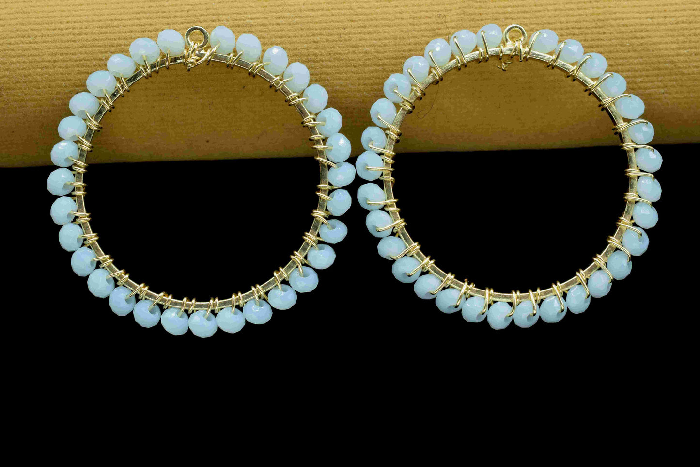 Chalcedony Wire Wrapped Dangle Connector,Circle Pendant Component,Handmade Earring,Beaded Hoops Earring,Finding Component Chalcedony Jewelry