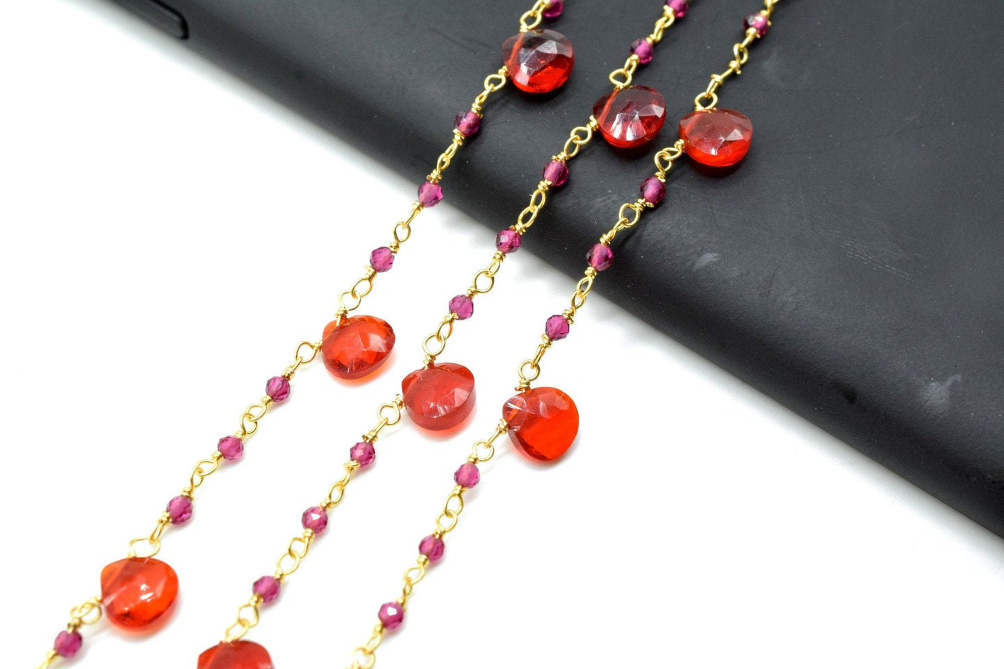 Carnelian,Pink chalcedony 2mm Beaded & Heart shape Chain,Beaded Wire Wrapped Gemstone Beads,Faceted Rosary Chain,Gemstone rosary style chain