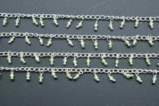 2mm Prehnite Rosary Chain,Prehnite Beads wire wrapped chain,Gemstone Beads Rosary Chain,Prehnite Cluster Rosary,Jewelry Craft,Green Rosary