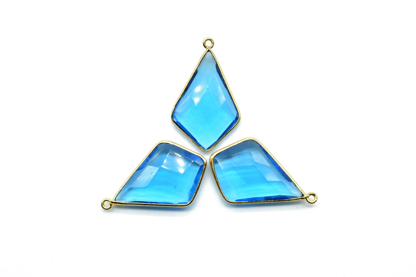 London Blue topaz 20x30mm Diamond shape single loop connectors,Blue topaz Gemstone Connectors,Gold Plated connectors,Single Bail Connector,