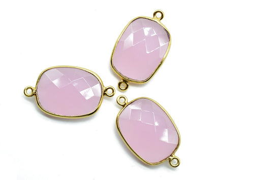 Pink Chalcedony 15x20mm Cushion shape double bail charm,Pink Chalcedony Pendant Charm,Chalcedony Double loop connectors,Cushion Shape charms