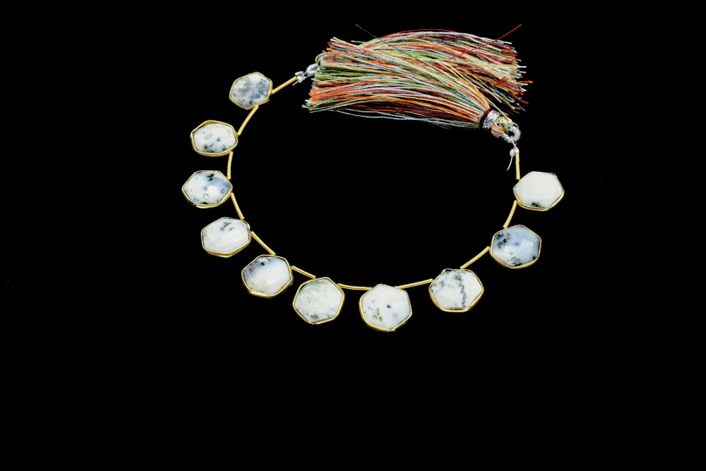 Dendrite Opal 10mm Faceted Hexagon Shape Single Bail Connector strand,Dendrite Opal Brass connectors,Opal Hexagon Pendant,