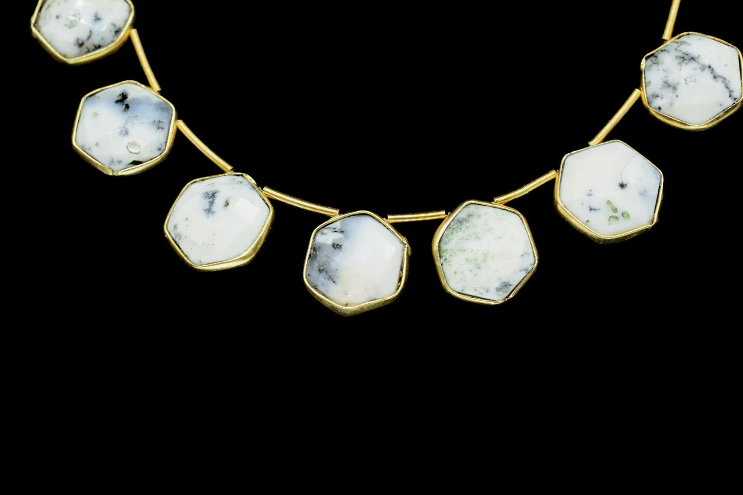 Dendrite Opal 10mm Faceted Hexagon Shape Single Bail Connector strand,Dendrite Opal Brass connectors,Opal Hexagon Pendant,