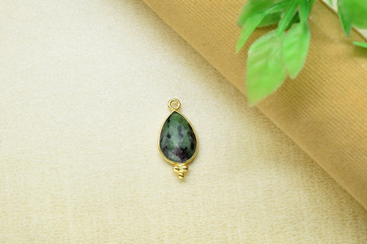 Natural Ruby Zoisite Faceted Connector,Zoisite Checker Cut Pendant jewelry,Zoisite Gemstone 10x14mm Pear Shape Single Bail Connector Pendant