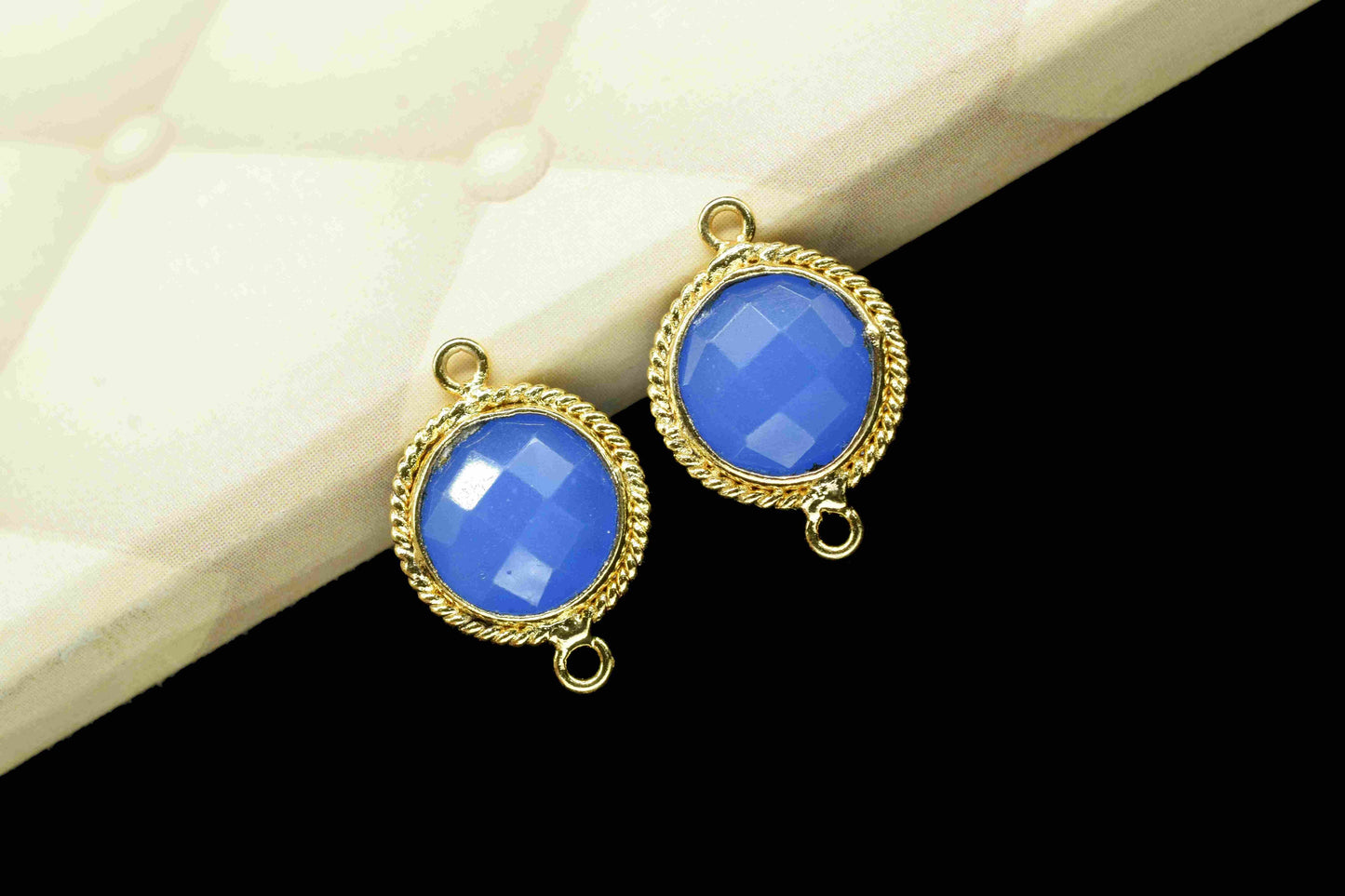 Blue Chalcedony 10mm Round Shape Double Bail Connector,Blue Chalcedony Gold Plating Gemstone Bezels Connector,Chalcedony Double Loop Charms