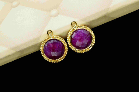 Ruby 10mm Round Shape Single Bail Connectors,Ruby Round Gold Plating Bezels,Ruby Single Loop connector,Ruby jewelry making charm,Ruby Charms