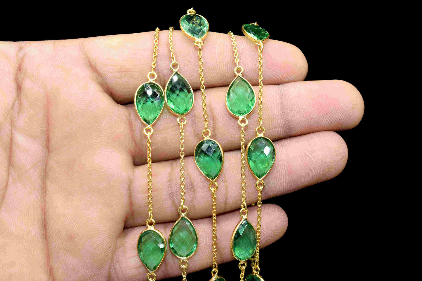 Emerald Quartz Bezel Chain, Emerald 9x13mm Bezel Chain, Gemstone Connector, Connector Jewelry Making Chain, Handmade Emerald Quartz Jewelry