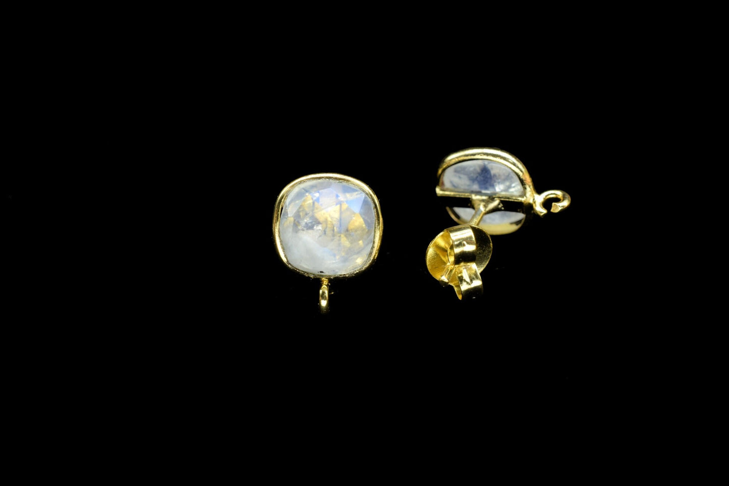 Moonstone 8mm Cushion Earring Connector,Jewelry Craft Supplies,Moonstone connectors post stud,Jewelry,Cushion Stud Connector,Jewelry Finding