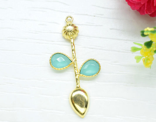 Aqua Chalcedony charms/Aqua Pendant/Gemstone Components/Connector Charms/Single Bail Pendant/Teardrop Pendant/Handmade Jewellery,Brides Gift