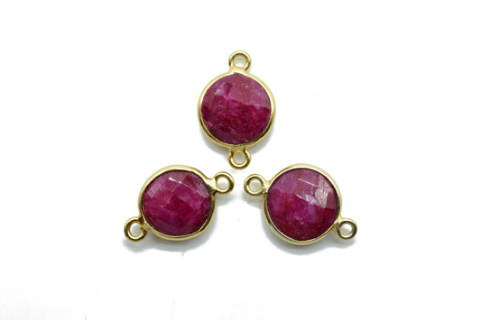 Ruby 10mm Round double bail connectors,Ruby Pendant,Ruby Round Gold Plated bezel,Ruby double loop connector,Ruby jewelry making charm,Ruby