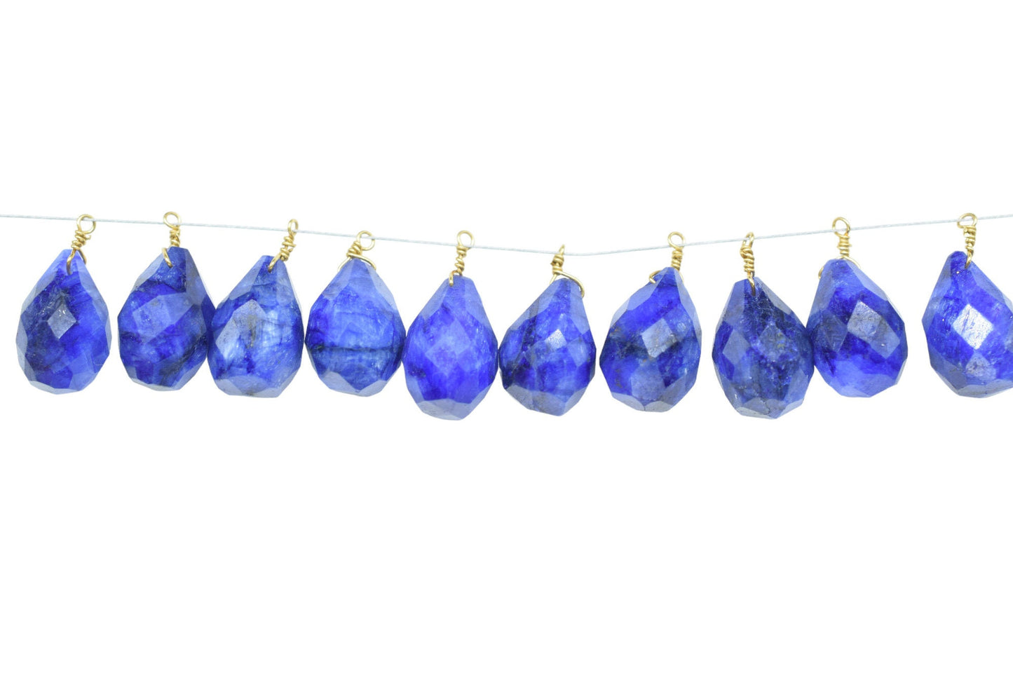Blue Sapphire 10x14mm Faceted Drops, Blue Sapphire Wire Wrapped Beads,dainty dangle Gemstone Connector,Sapphire Connector Charms,Wife Gifts