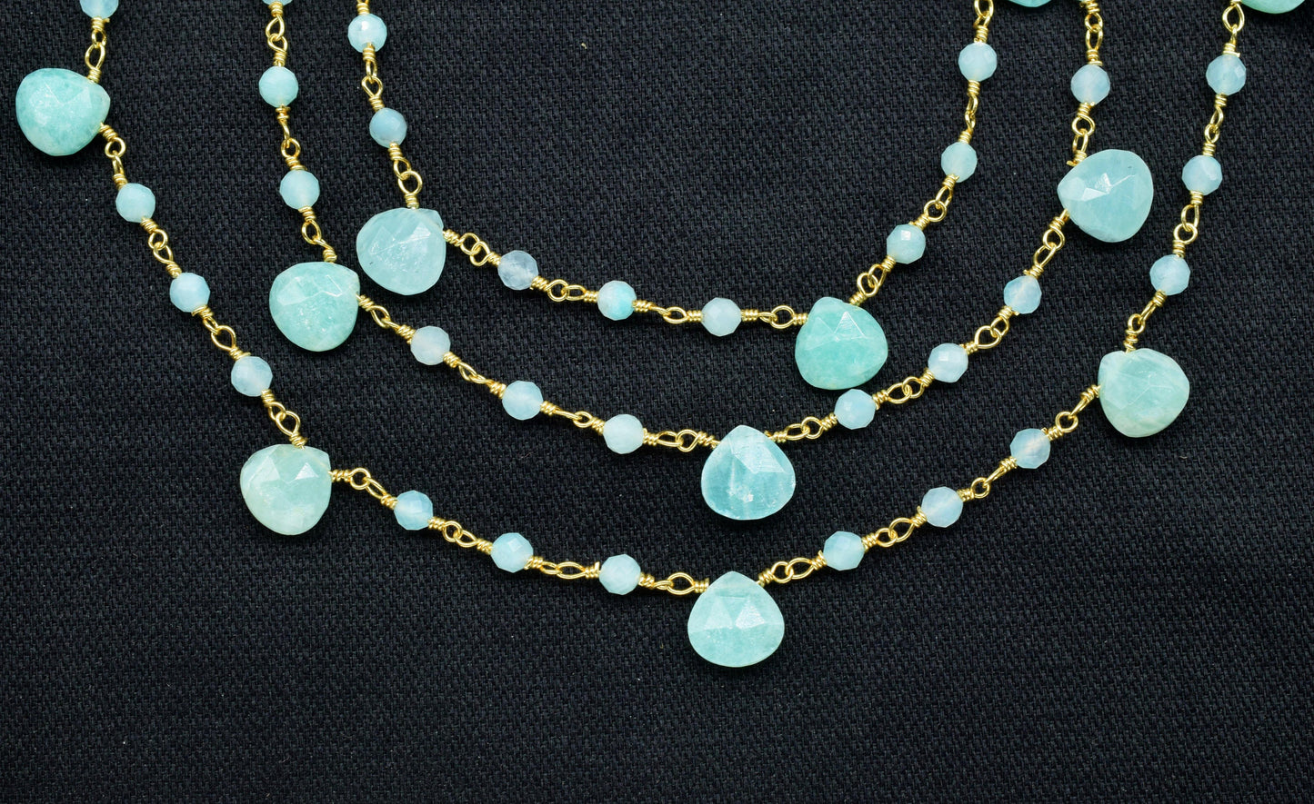 Amazonite beaded drop Chain,Amazonite 3mm Faceted Beads chain,Gemstone drop chain, gemstone rosary,briolette rosary,gemstone rosary,necklace