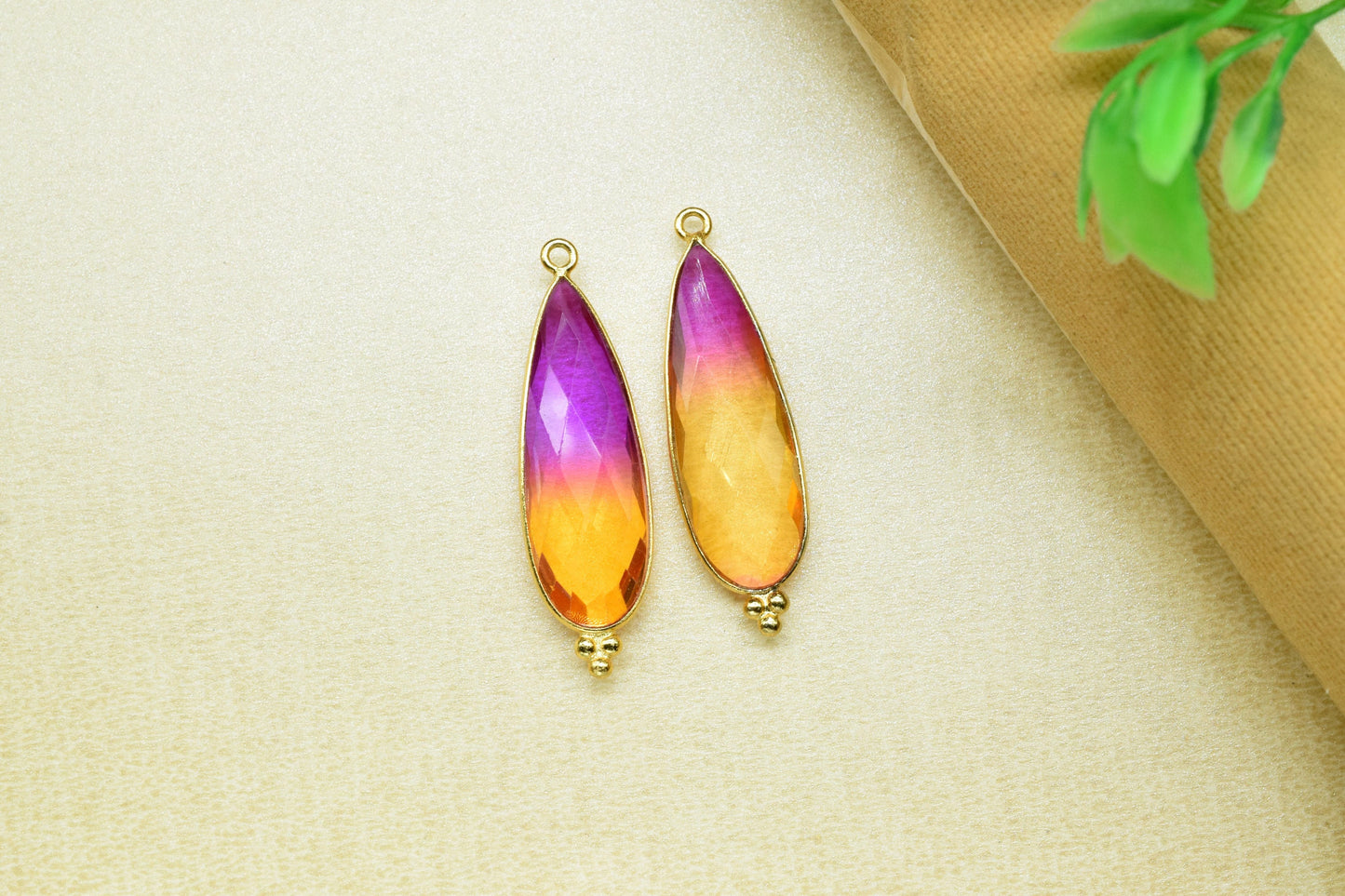 Ametrine 10x30mm Bezel charms,Bezel Link Supplies,Ametrine Jewelry Making,Brass Connector Pendant,GemstoneTeardrops Ametrine Pendant,Gift