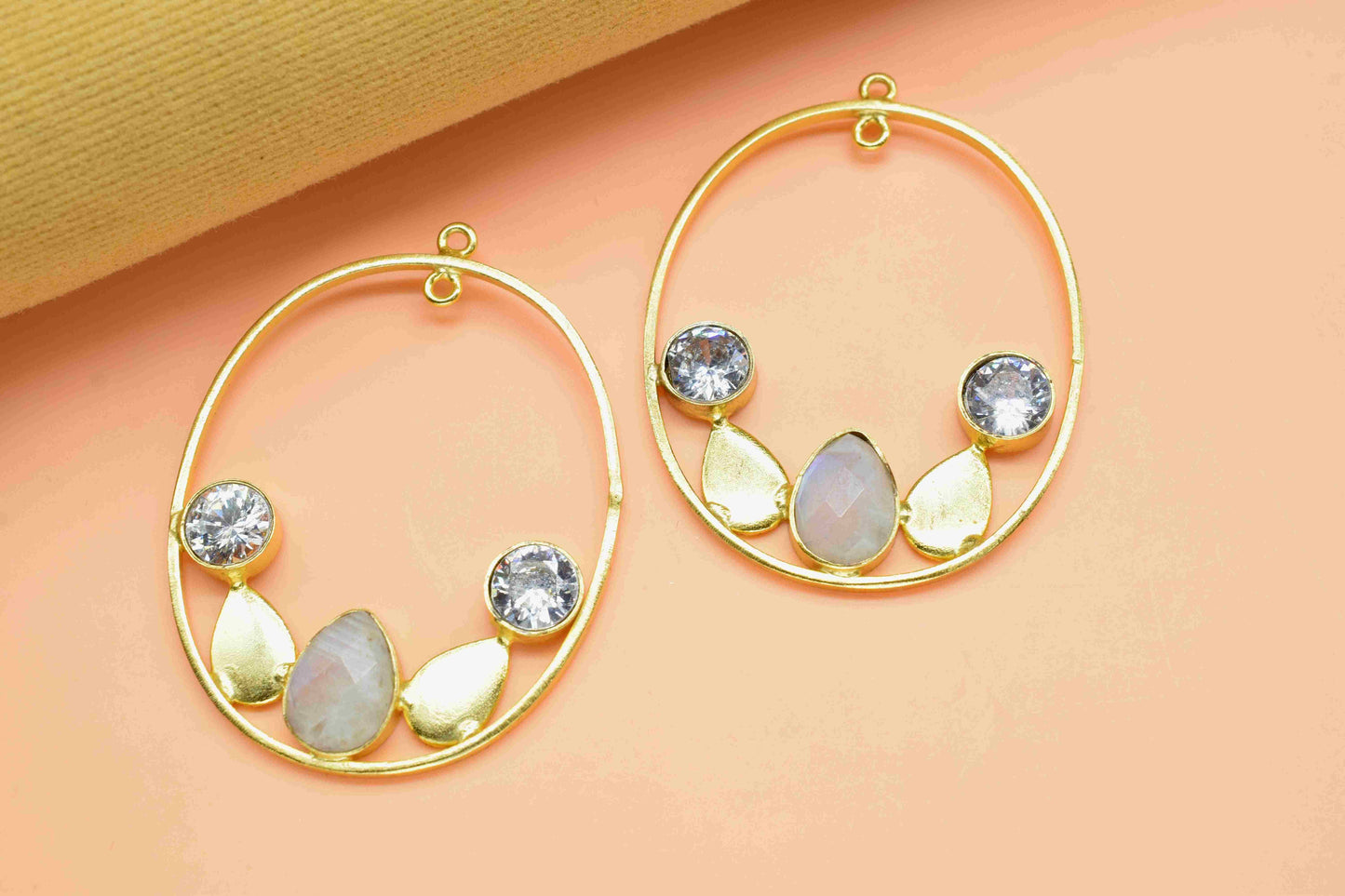 Moonstone 7x10mm Teardrop Shape Component,Gemstone Single Bail Connectors,Finding Oval Shape Pendant,Gold Plated Earring,Jewelry Making,Gift