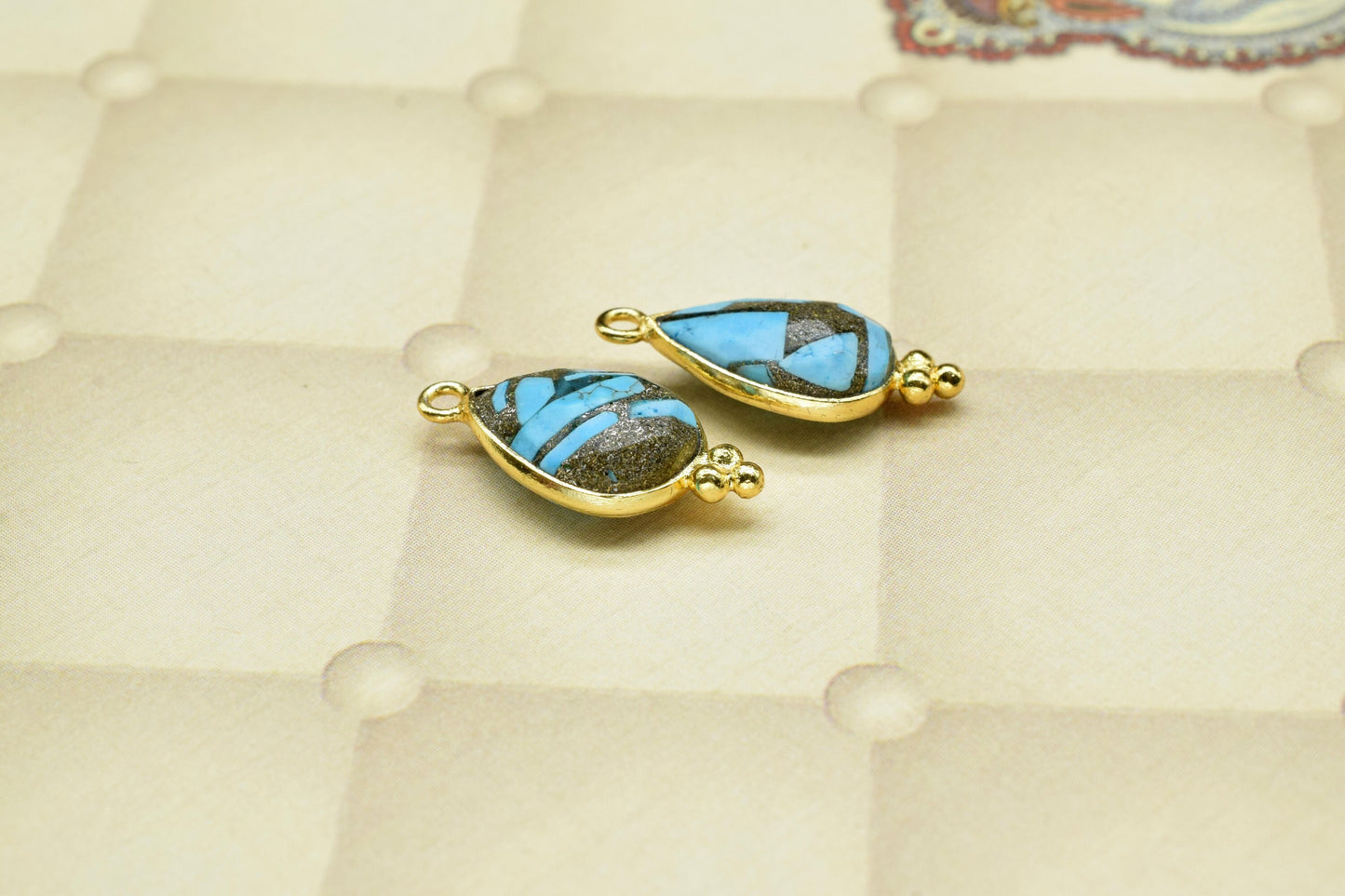 Copper Turquoise Gemstone 10x14mm Pear Shape Charms Pendant,Turquoise single Bail Pendant,Copper Turquoise Gold Plating Gemstone Charms,Gift