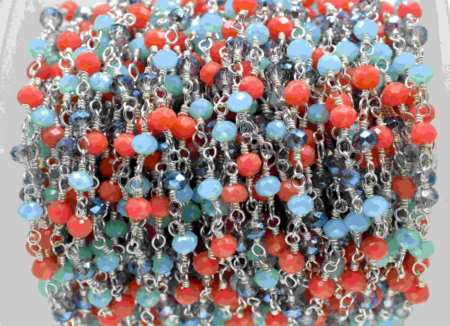 Multi stone Gemstone 3mm Beads Rosary,Bulk Wholesale Beads Chains,Red Coral Coated Beads Rosary Chains,Labradorite Coated Beads Chains,Gift
