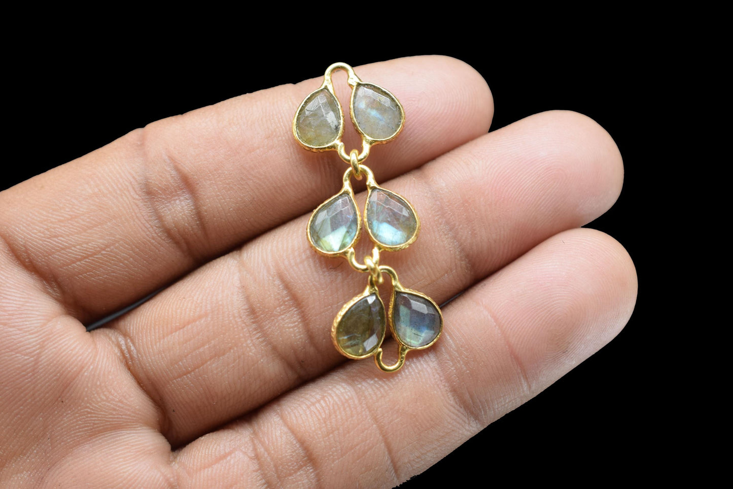 Natural Labradorite Pendant Charms/Gold Plated Jewelry/Handmade Jewelry/Labradorite Chamr/Brass Connnector Charm/Women Jewelry/Birthday Gift