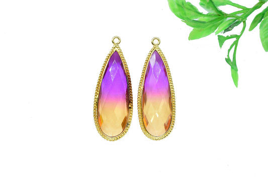 Ametrine Gemstone Faceted 10x30mm Pear Shape Bezels,Ametrine Gold Plating Pendant,Gemstone Faceted Bezels Jewelry,Ametrine charms Pendant