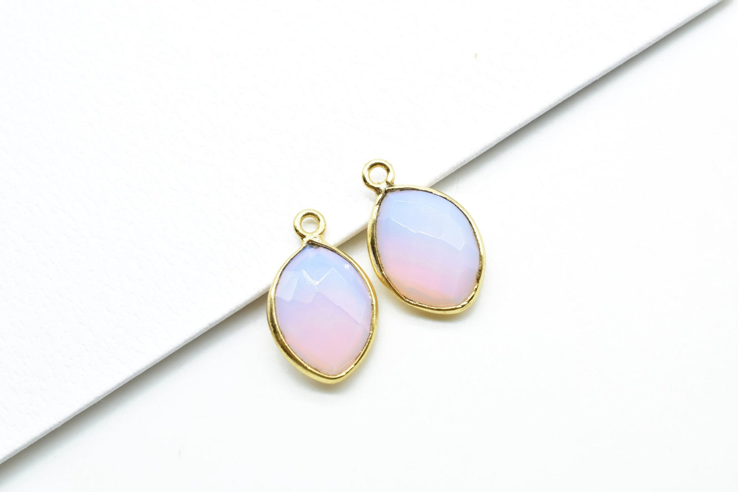 Pink Opal 10x13mm eye shape single bail connectors,Pink Opal pendant,Pink opal Gold Plated bezel,Hot Selling Pink Opal Single loop Connector