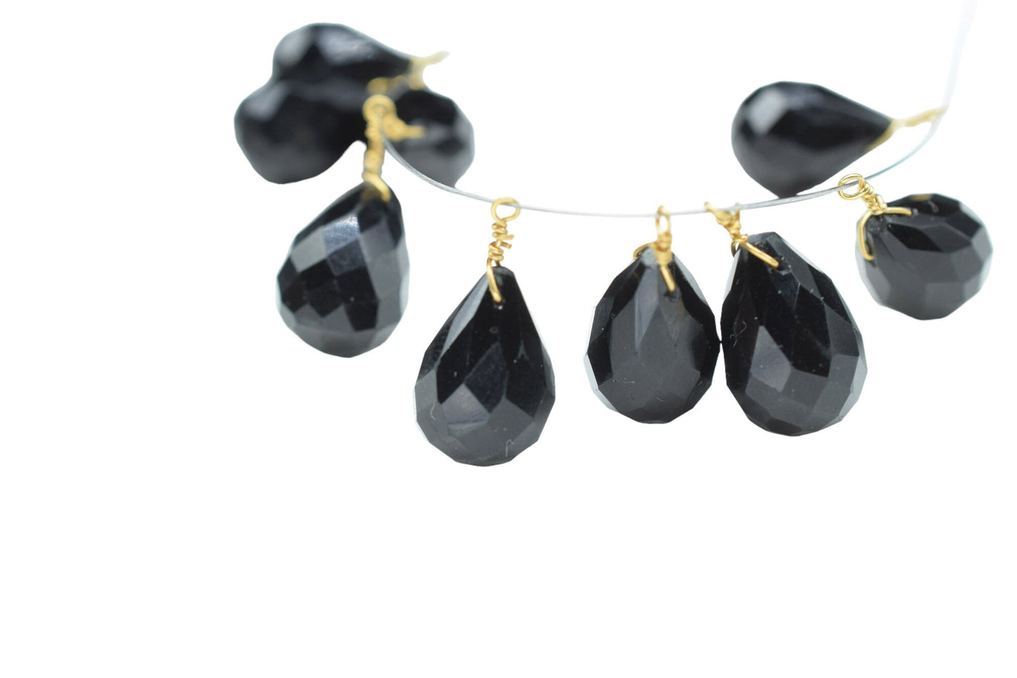 Black Onyx 10x14mm Faceted Drops,Black Onyx Wire Wrapped Gemstone Connector,Black Onyx dainty Pendants ,Black Onyx Connector Charms,B'Gifts