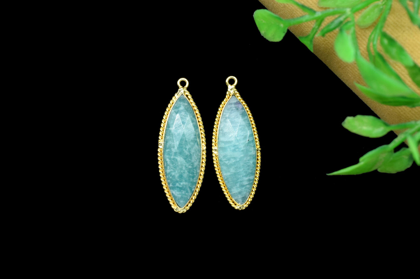 Amazonite Gemstone 10x30mm Marquise Shape Pendant,Amazonite Gold Plating Jewelry,Gemstone Bezel Charms,Amazonite Single Bail Connector,Gift