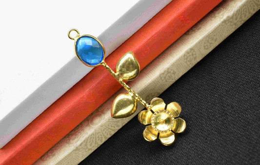 Blue Topaz Gemstone Pendant , Blue Topaz Handmade Pendant , Single Bail Gemstone  Connector, Gold Plated Connectors , Summer Collection