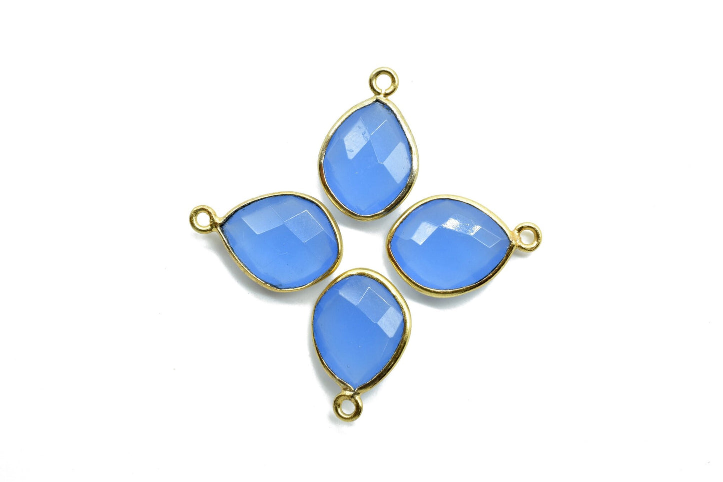 Blue Chalcedony 10x13mm Eye shape single loop charms,Blue Chalcedony pendants, Gold Plated,Single Bail Connectors,Jewelry Bezel Set Charms